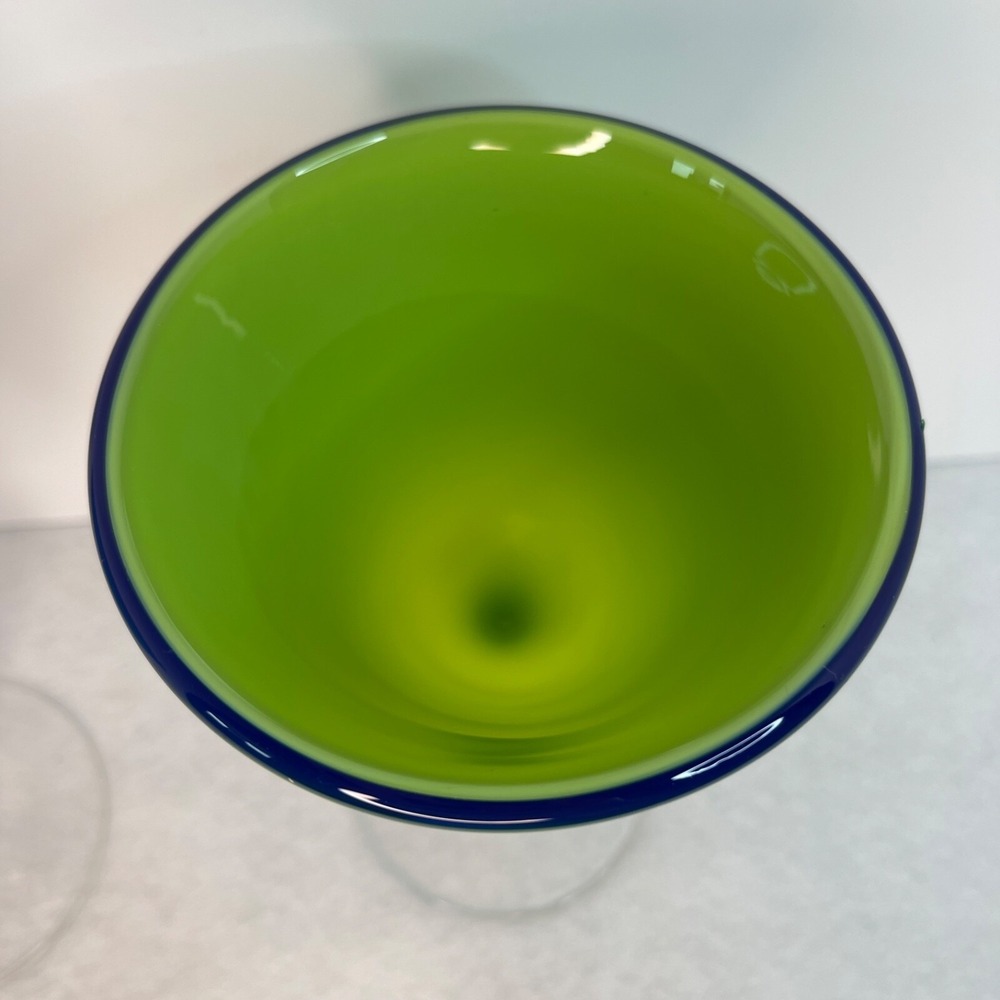 Margarita Martini Cocktail Blown Glass Base Rim Blue and Green Set of 2 - Picture 8 of 12